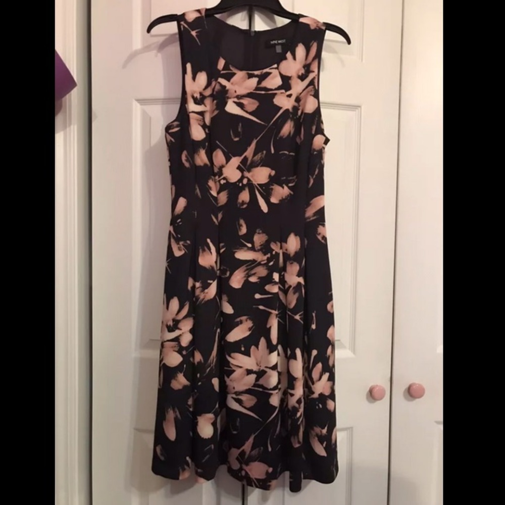 Nine West black and pink floral dress